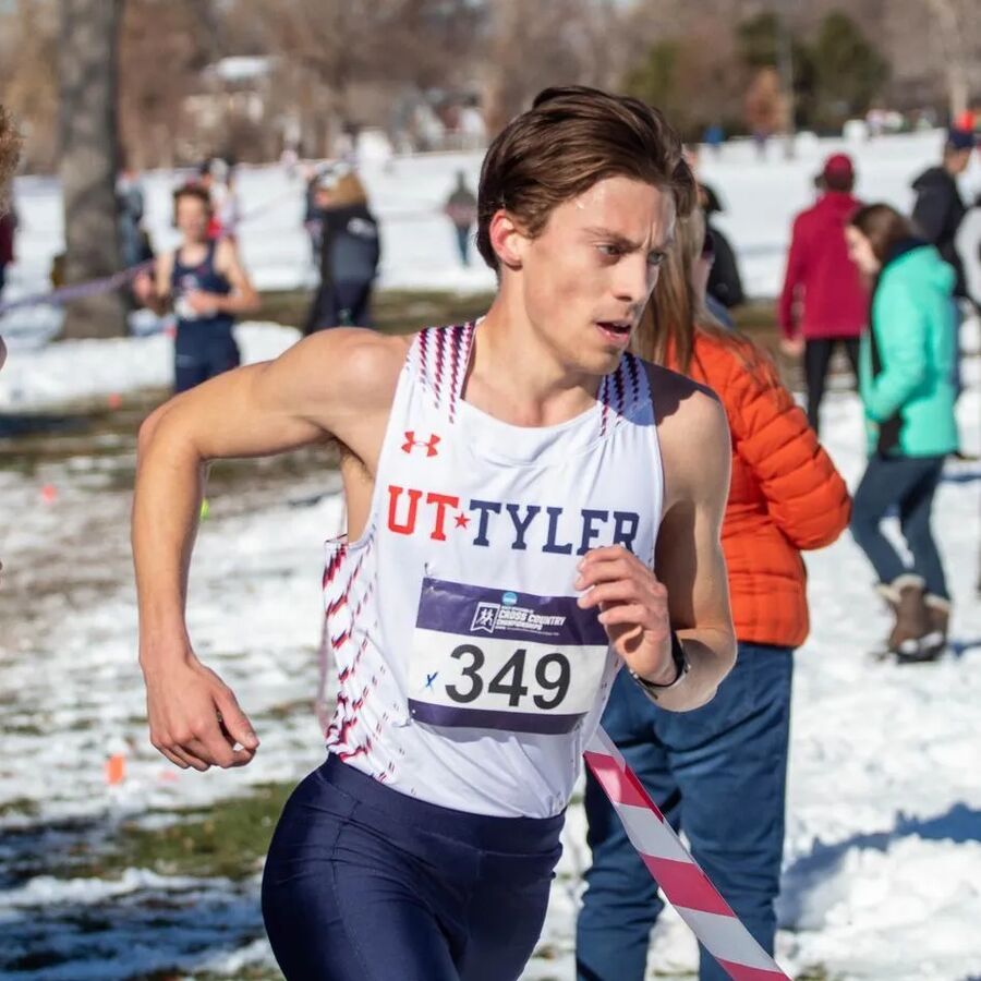 Landon Thornton running in a race for the UT Tyler track and field team