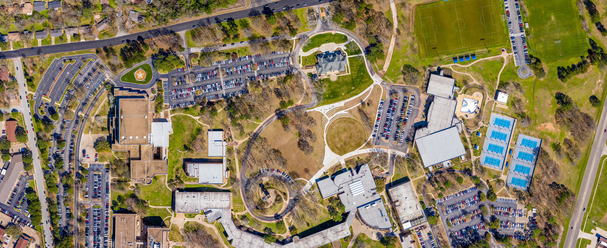 An aerial shot of the east campus
