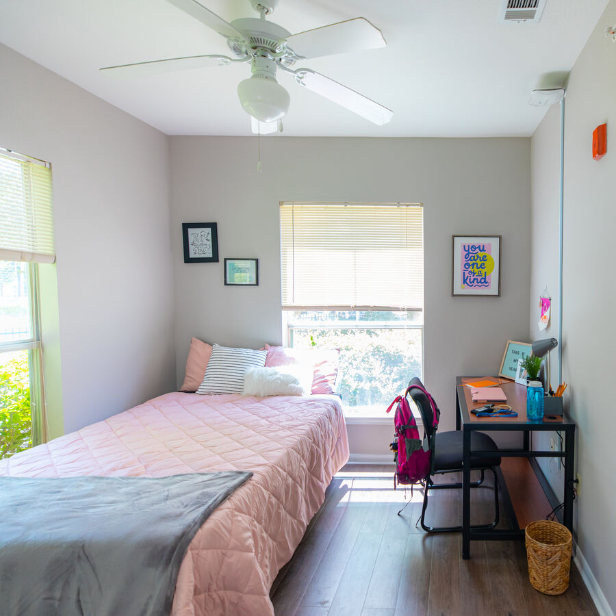 A dorm room in the Liberty Landing Apartments at The University of Texas at Tyler