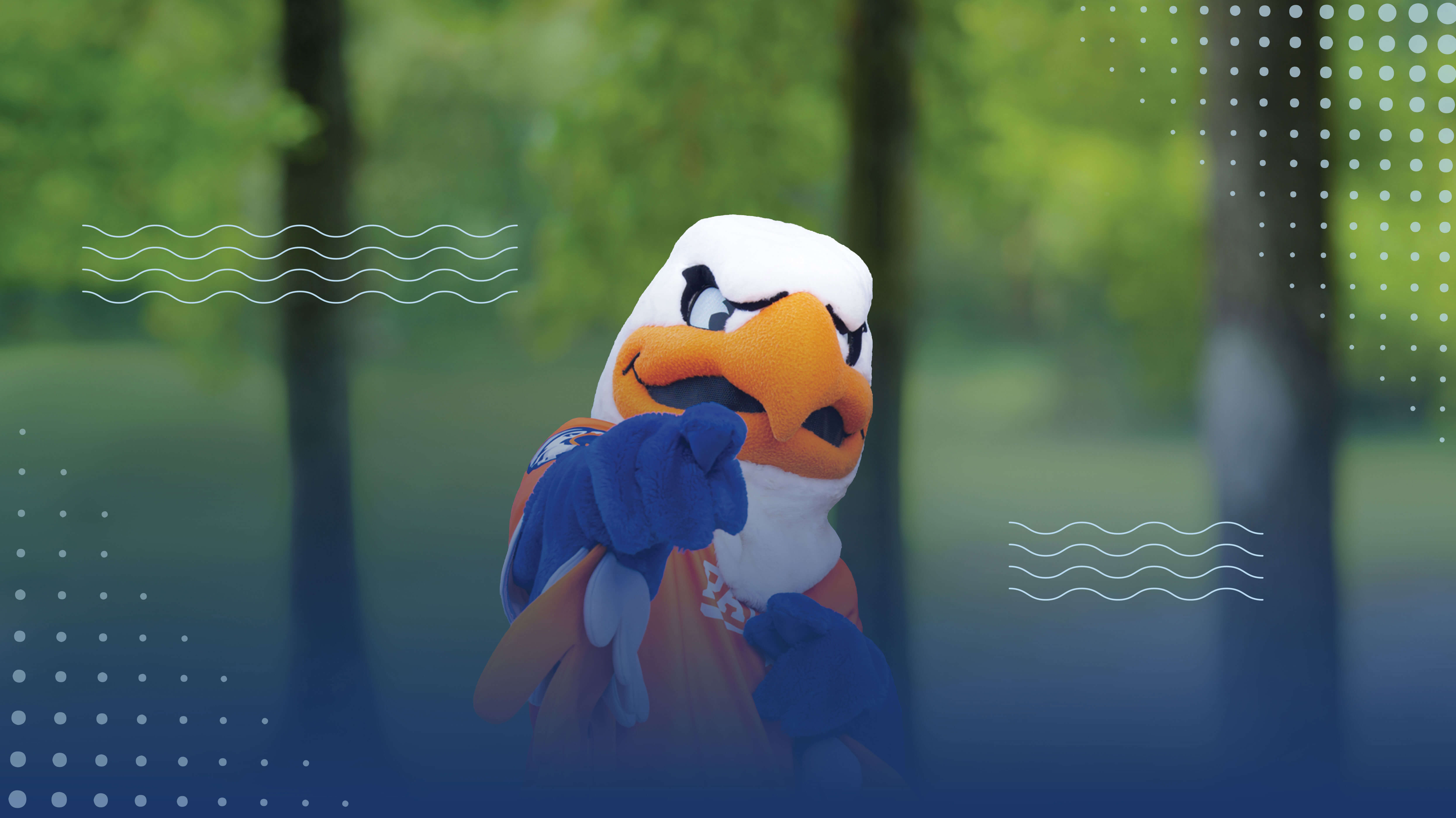 image of the school mascot Swoop pointing