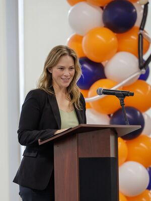 Dr. Andrea Cooley: Dr. Andrea Cooley, School of Medicine director of clinical clerkships, speaks to students at the Student Clinician Ceremony.