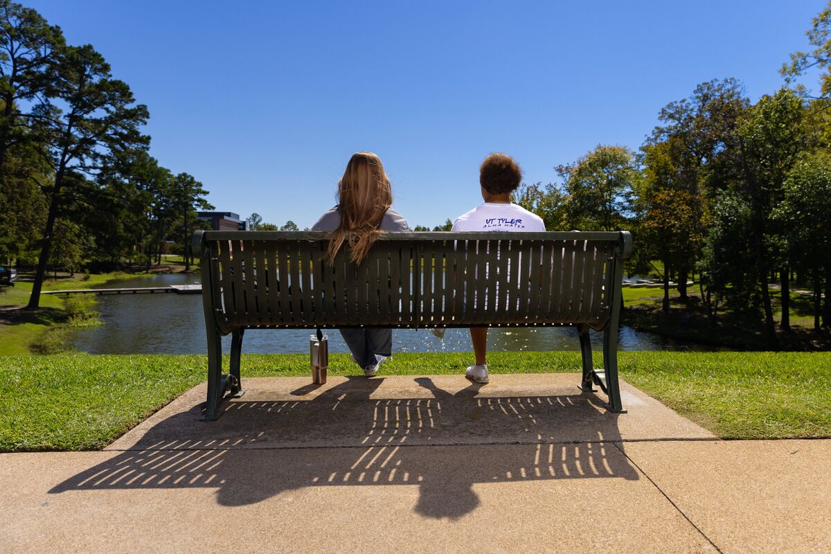 Students on Bench at the University of Texas at Tyler
