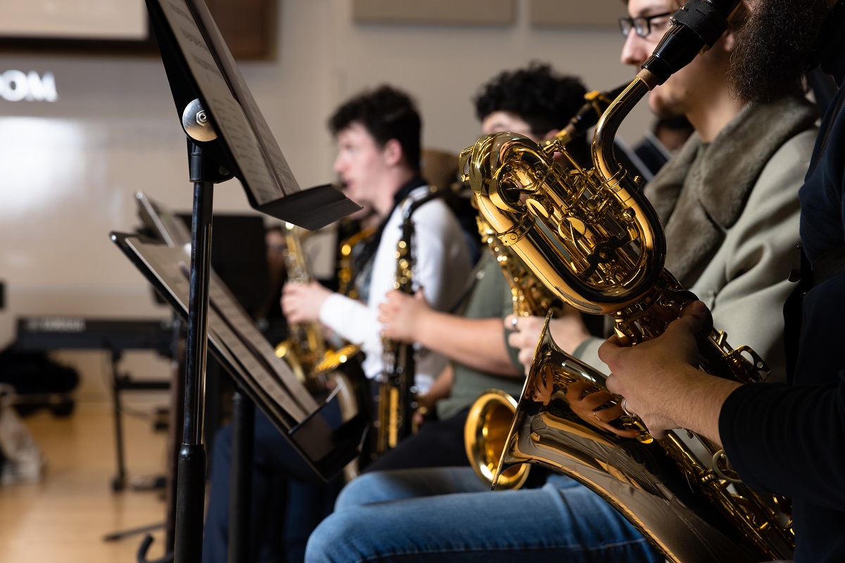 Students practicing jazz instruments