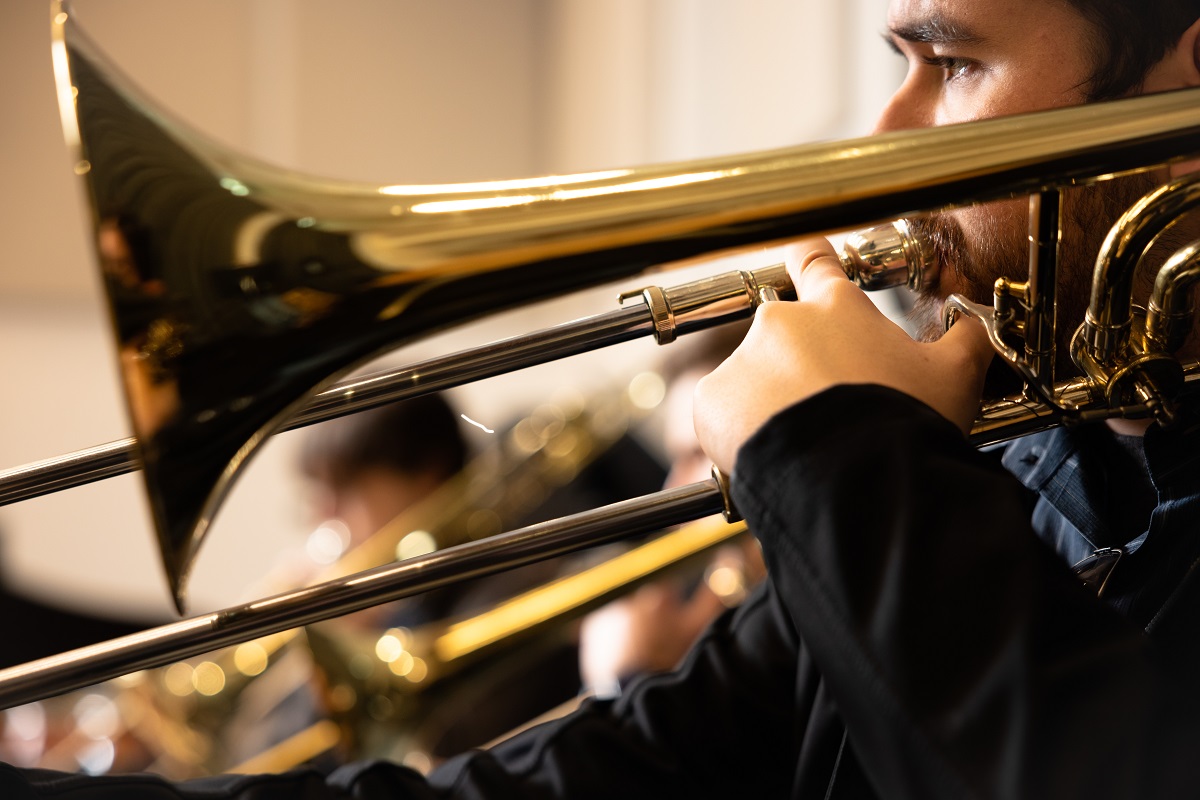 Student playing the trombone