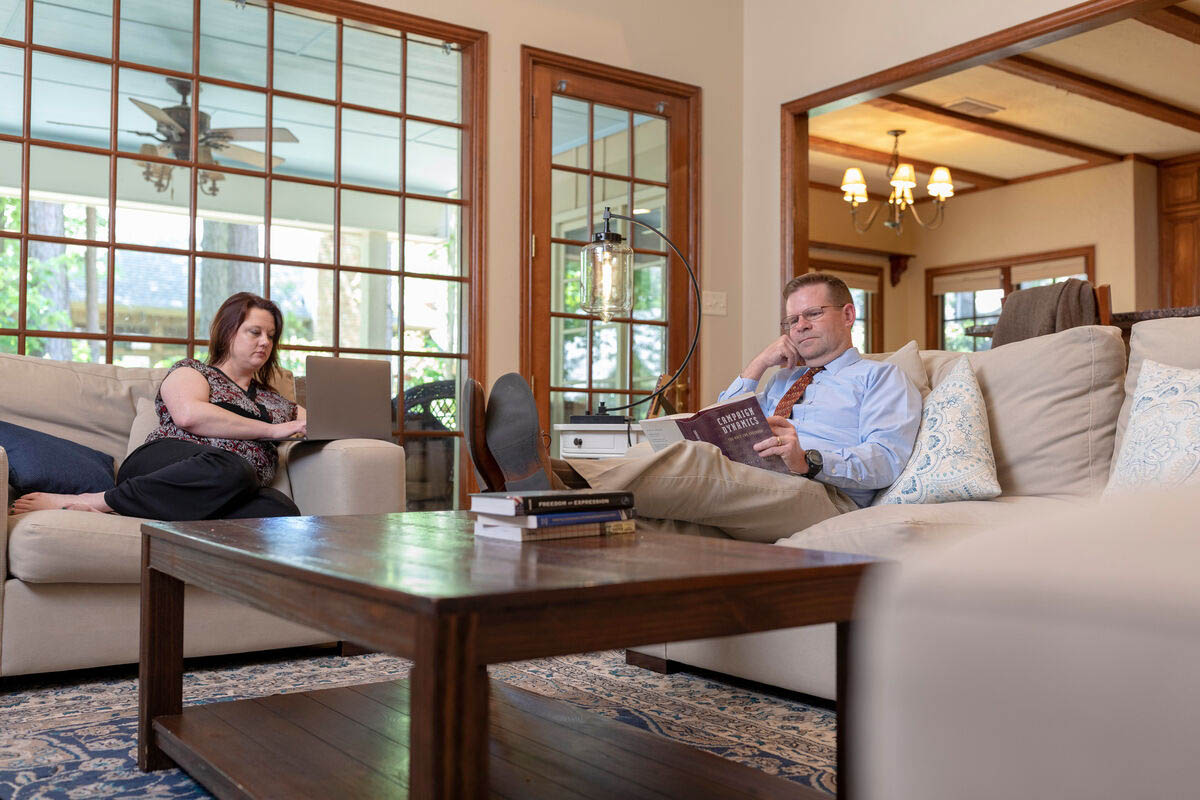 Parents studying and reading