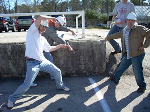 Engineering students in parking lot