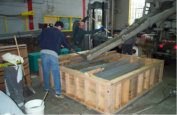 Construction of a laboratory mock-up used to investigate cracks in the Lyman Run State Park Dam.