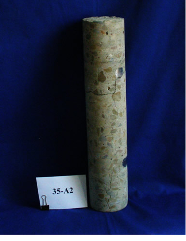 Photograph of concrete core extracted from Lyman Run State Park Dam.