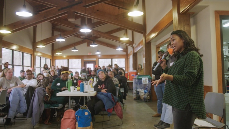 Woman speaking at a conference