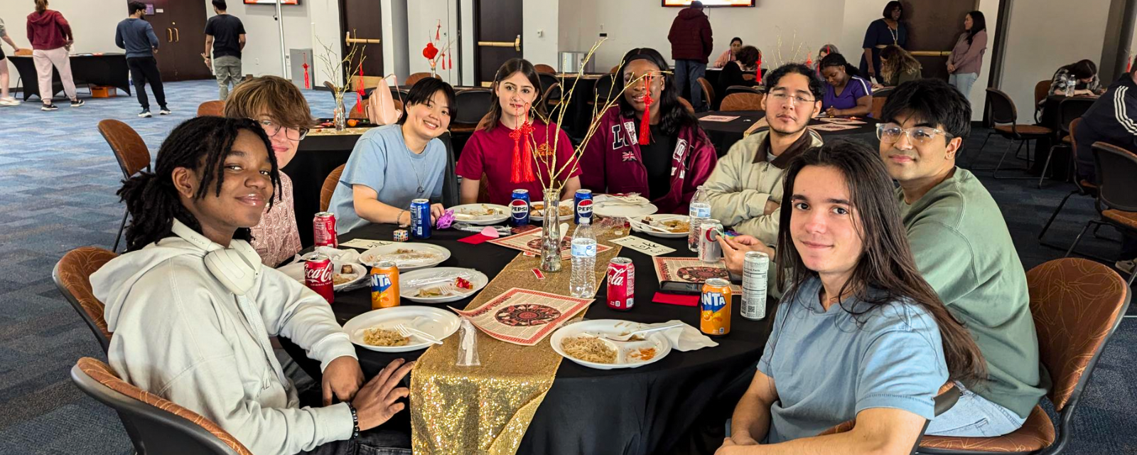 Group of students enjoying a meal during Lunar New Year.