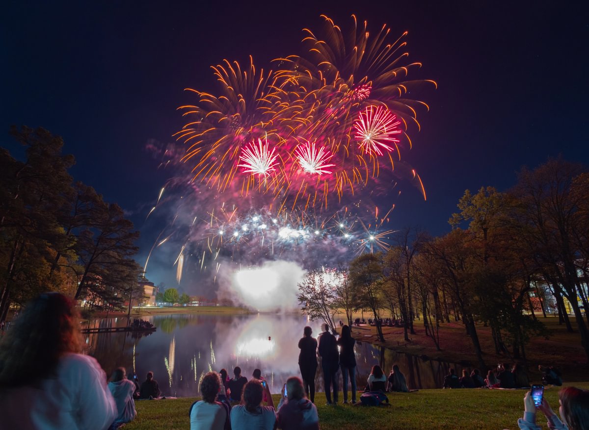 Student's at Harvey Lake watching the annual fireworks show